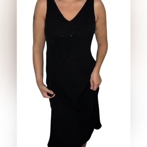 Vintage 90s Jones New York Black Cocktail Midi Dress,Beaded Bodice, size 6